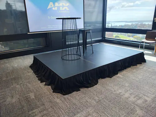 Our black stage with the table on it