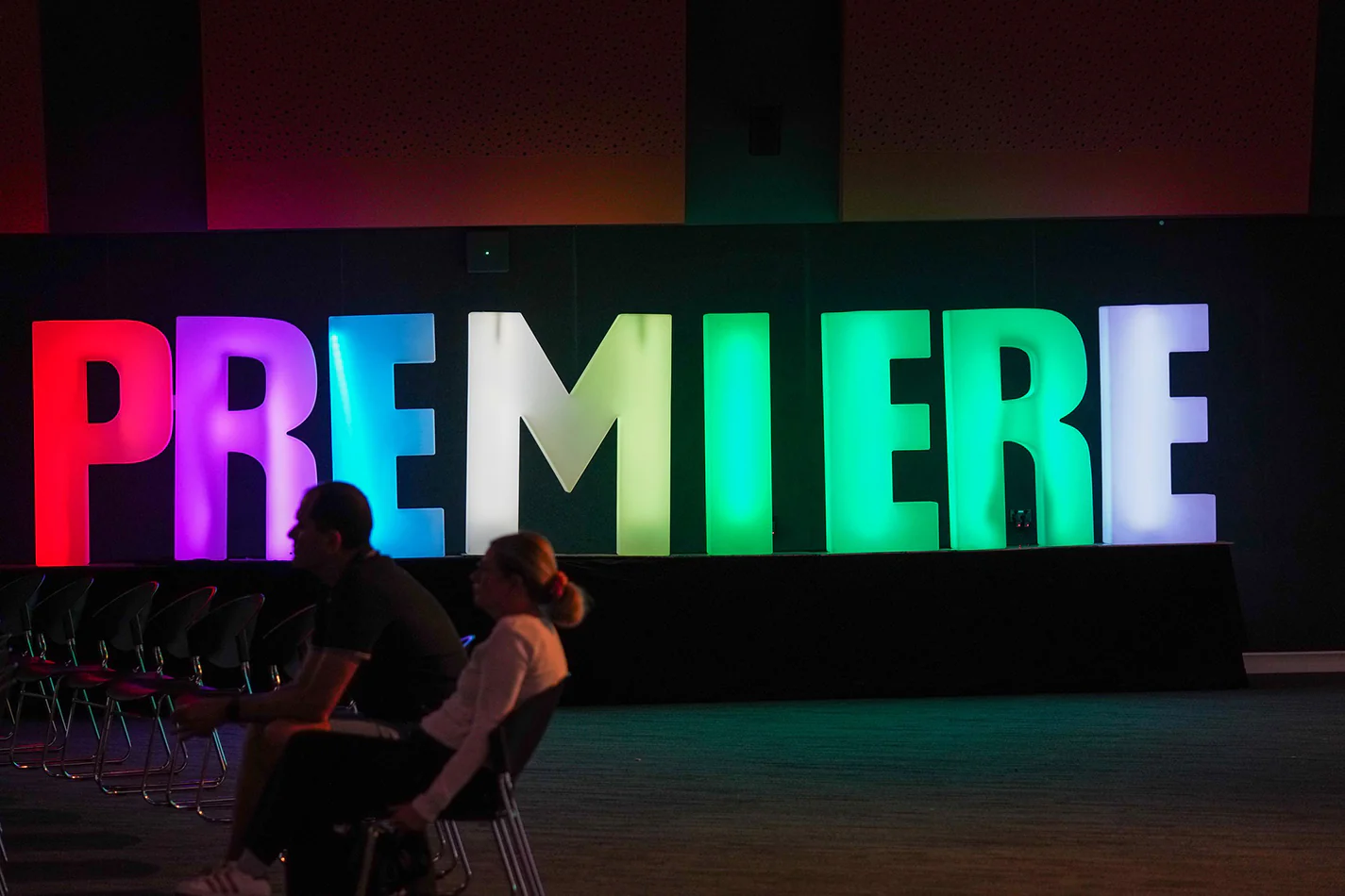 Our glow letters hired to spell the word Premiere