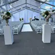 Our large white plinths being hired for a wedding ceremony