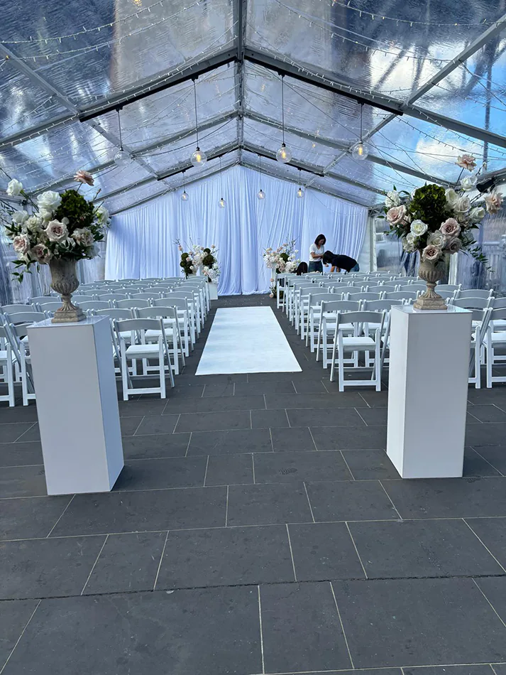 Our large white plinths being hired for a wedding ceremony