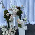 Our large white plinths being used for flower decorations