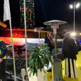 Our mushroom heaters being used for an event on a wharf