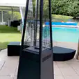 Our pyramid heater in an outdoor pool area