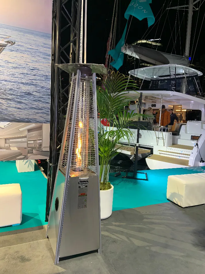 Our pyramid heater switched on at a boat Expo