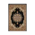Black Persian rug with intricate gold and ivory traditional pattern