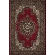 Traditional red Persian rug with ornate ivory and navy medallion pattern