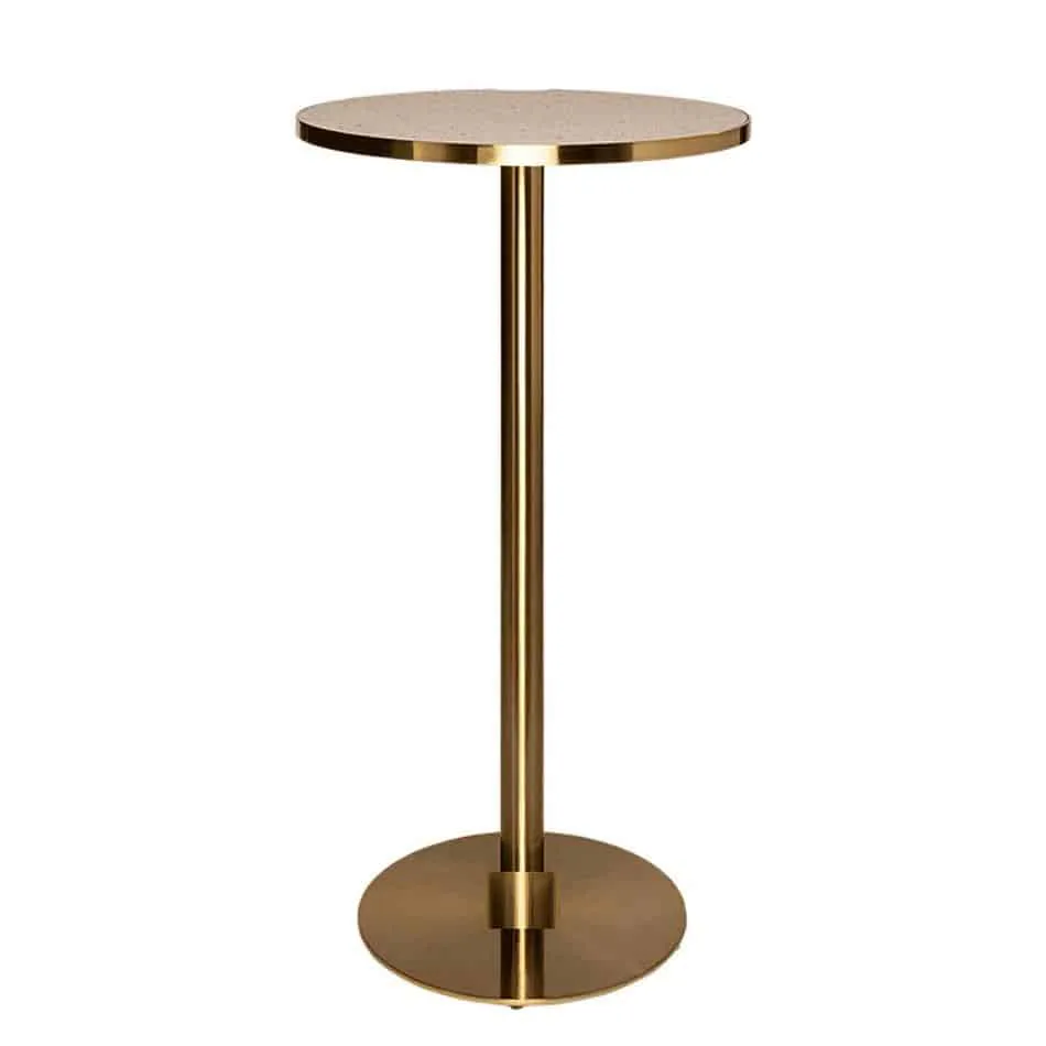 Brass Cocktail Bar Table Hire w/ Pink Terrazzo Top