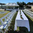 Our 2.4m plastic trestle tables hired for an outdoor function