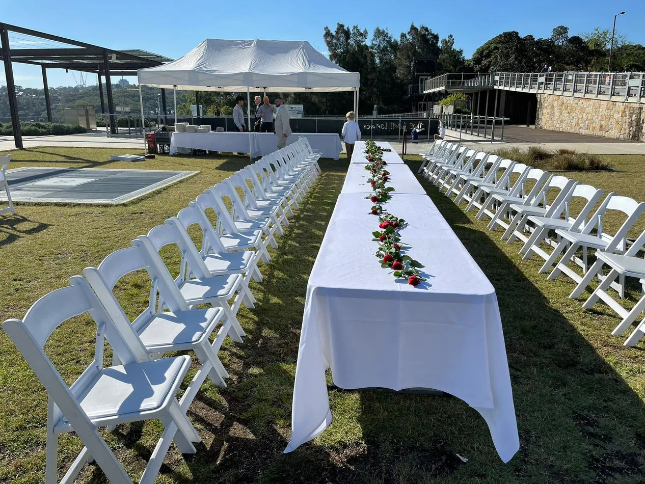Our 2.4m plastic trestle tables hired for an outdoor function