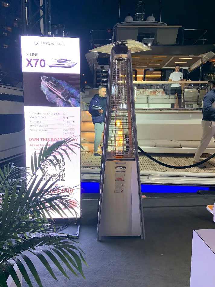 A pyramid heater at boat Expo