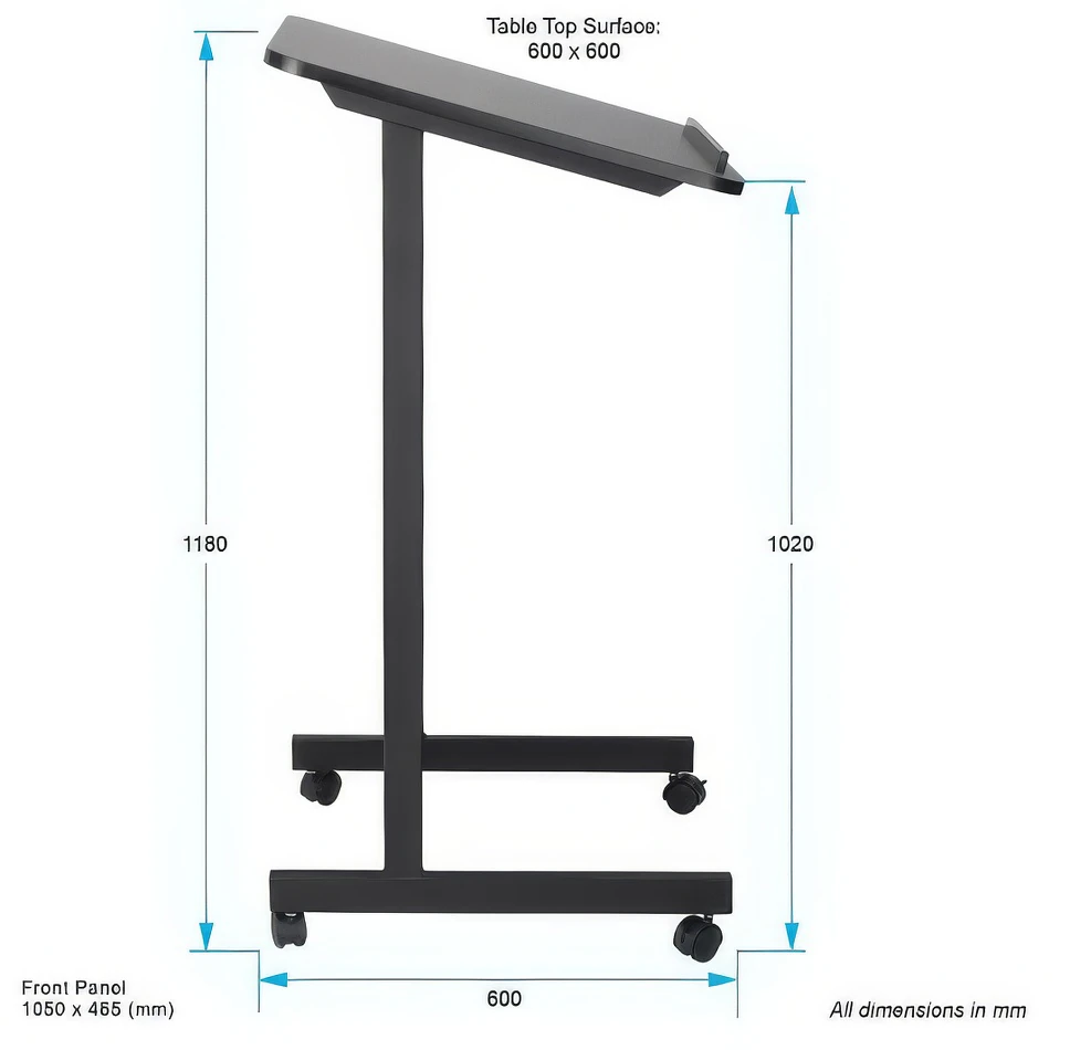 Side view and dimensions of our portable lectern