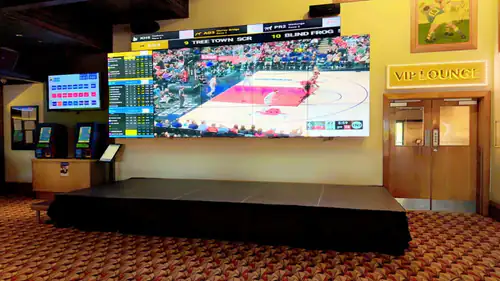 A stage set up inside a sports club