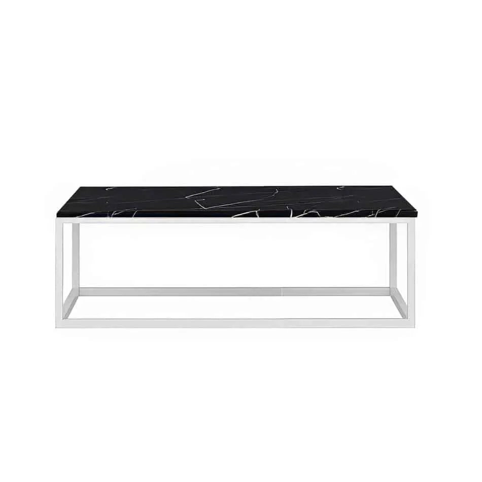 White Rectangular Coffee Table Hire w/ Black Top