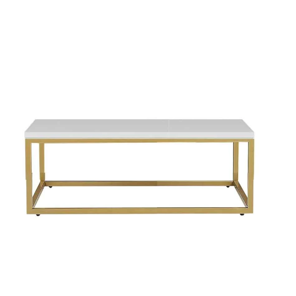 Rectangular Gold Coffee Table Hire w/ White Top