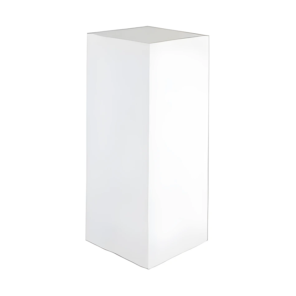 Individual white acrylic display plinth with a square top and smooth white sides