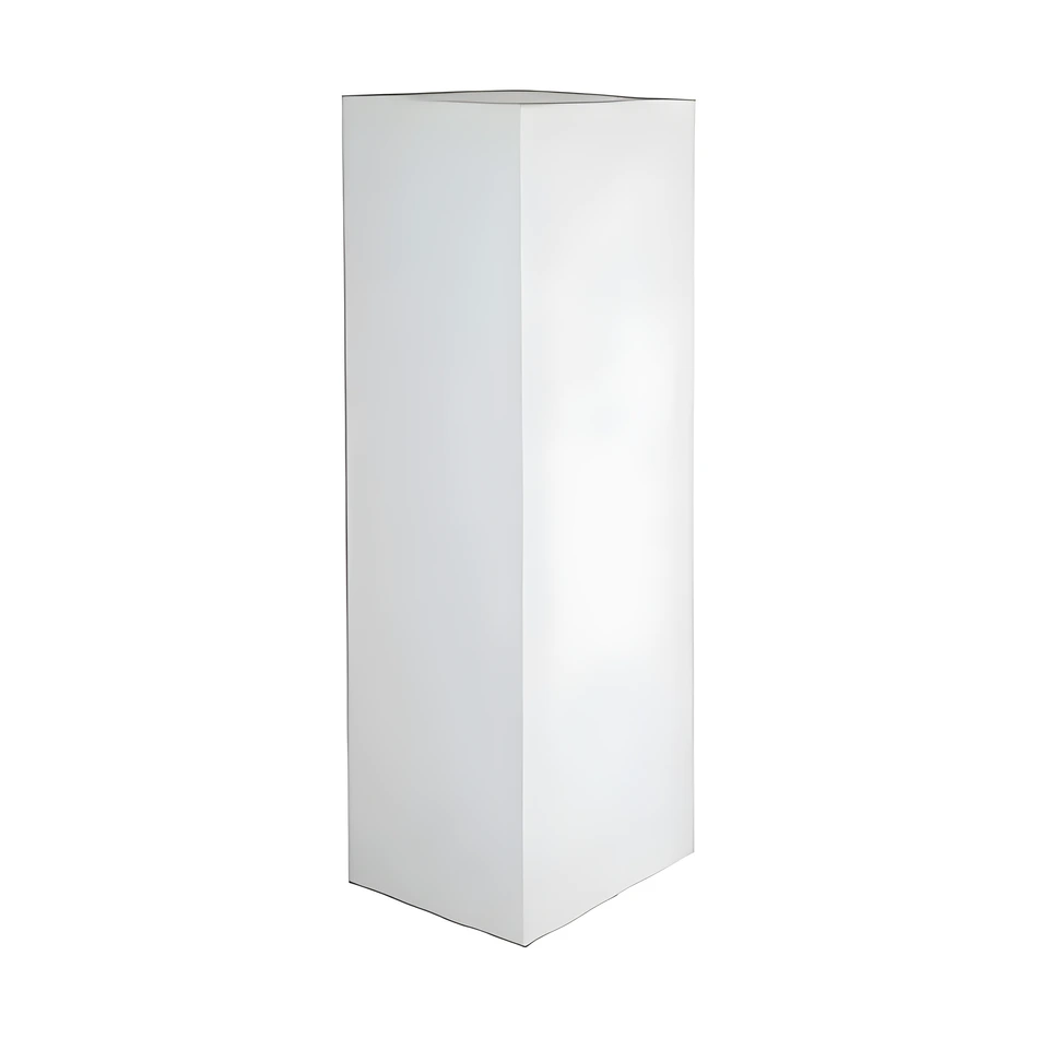 Individual white acrylic display plinth with a square top and smooth white sides
