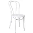 A single white bentwood chair with a curved oval back splat, round solid seat, and gently splayed legs