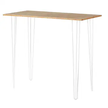 White Hairpin High Bar Table w/ Timber Top