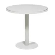 White premium cafe table with a round matte white top and matching pedestal base on a plain background.
