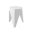 Single white puzzle stool with geometric legs and a clean modern design, presented on a plain background to showcase the product for hire.