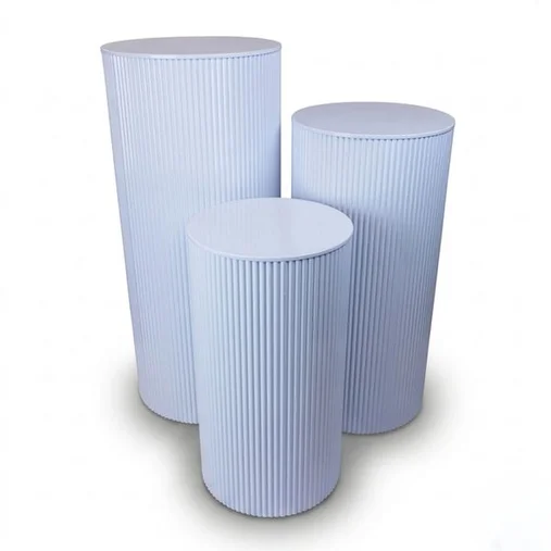White Ripple Metal Plinths - Set of 3