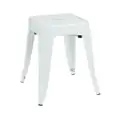 White Tolix-style café stool with a square metal seat and tapered legs, displayed against a plain background to showcase its durable industrial design for event hire.