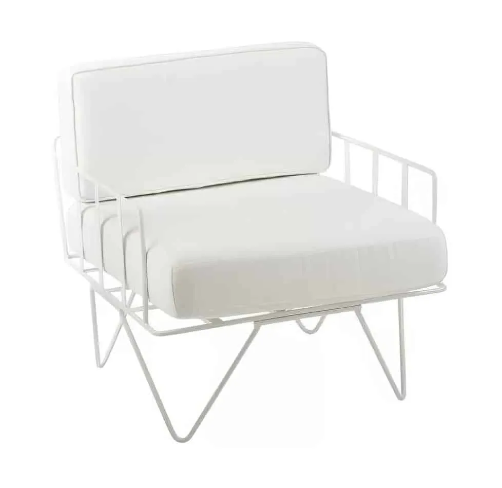 Wire Arm Chair w/ White Velvet Cushions