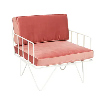 Wire Arm Chair w/ Pink Velvet Cushions